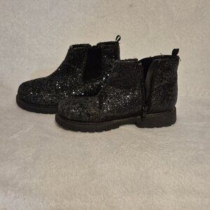 Girls Sparkling Black Boots, Size 2